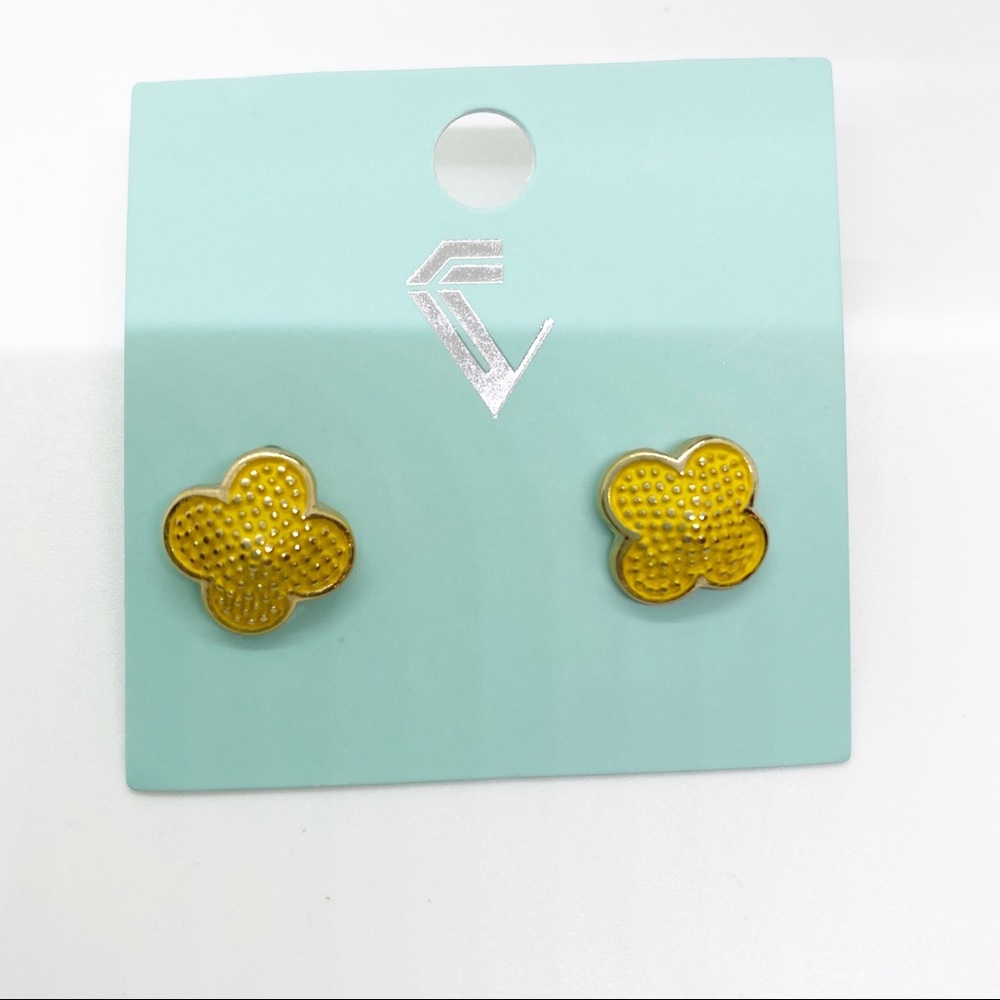 💕 Gold Clover Earrings Yellow Earrings Studs
